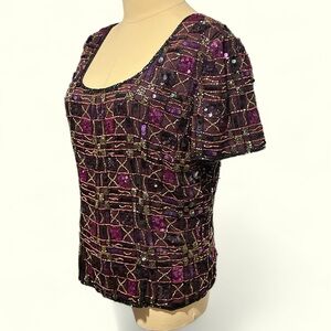 Marina by Marina Bresler Beaded Sequin Blouse Size M.